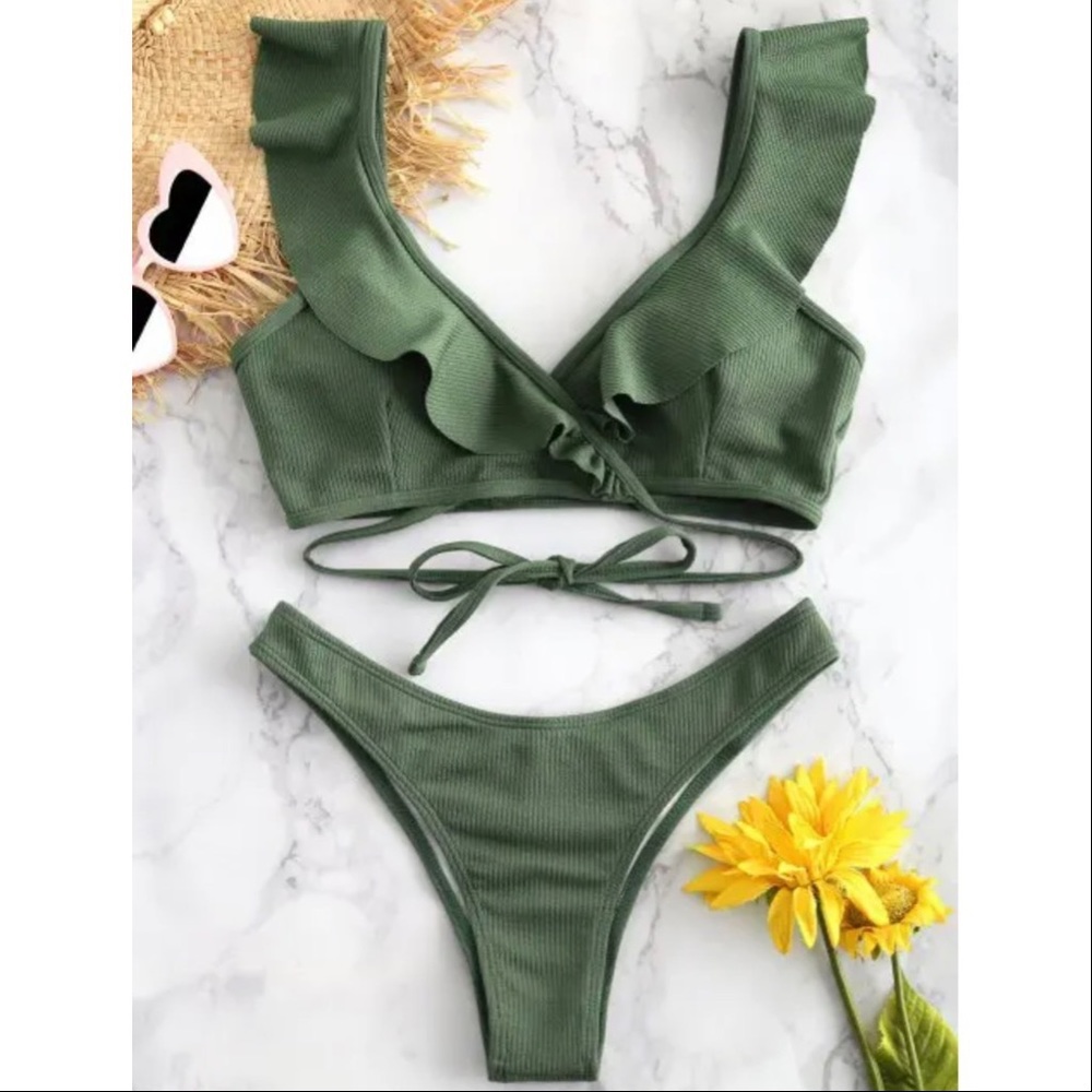 Zaful top & bottom - olive green L